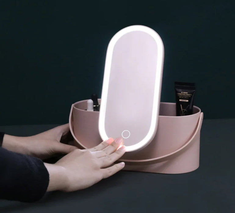 Portable Handheld Storage Makeup Case with Led Mirror