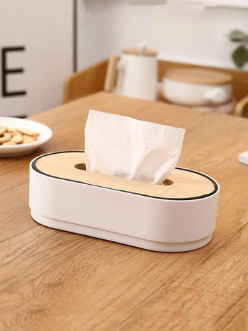 Plastic Tissue Box with Wooden Lid