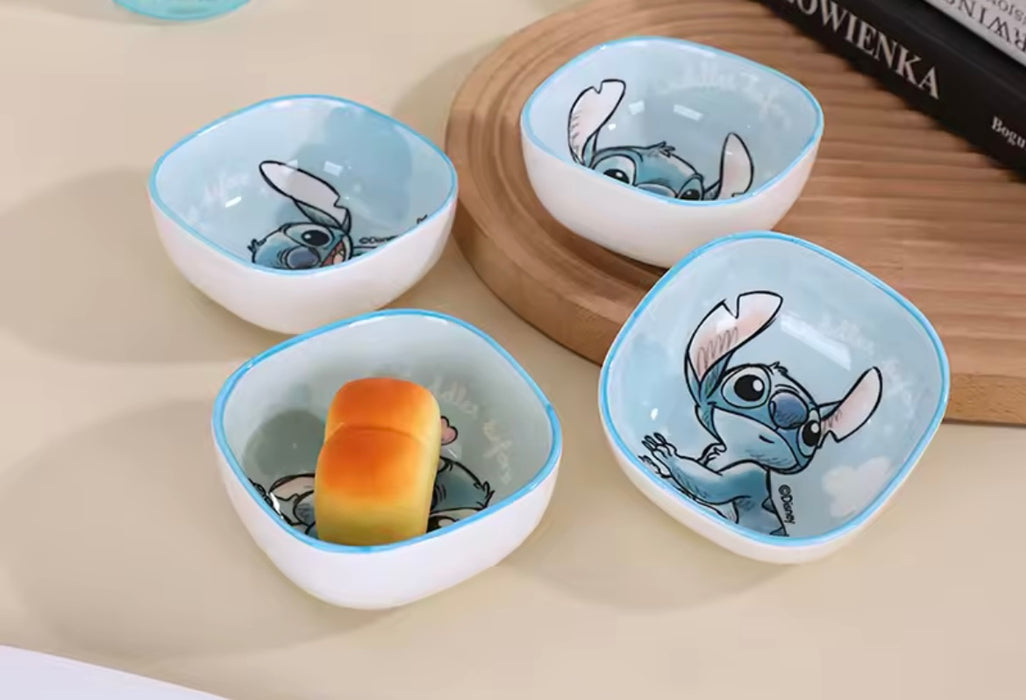 Disney Stitch Square Snack Bowl Set – 4pcs with Wooden Tray