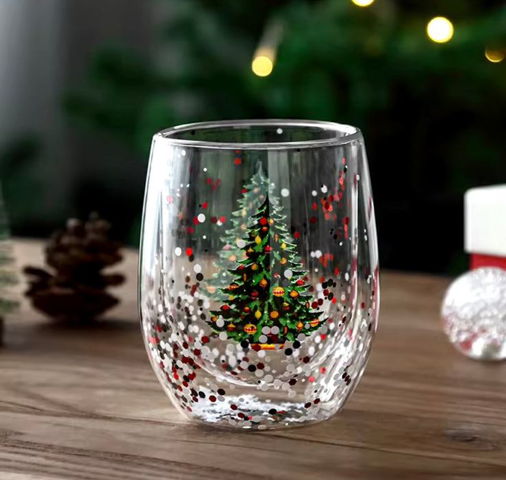 Christmas Double Glass Cup