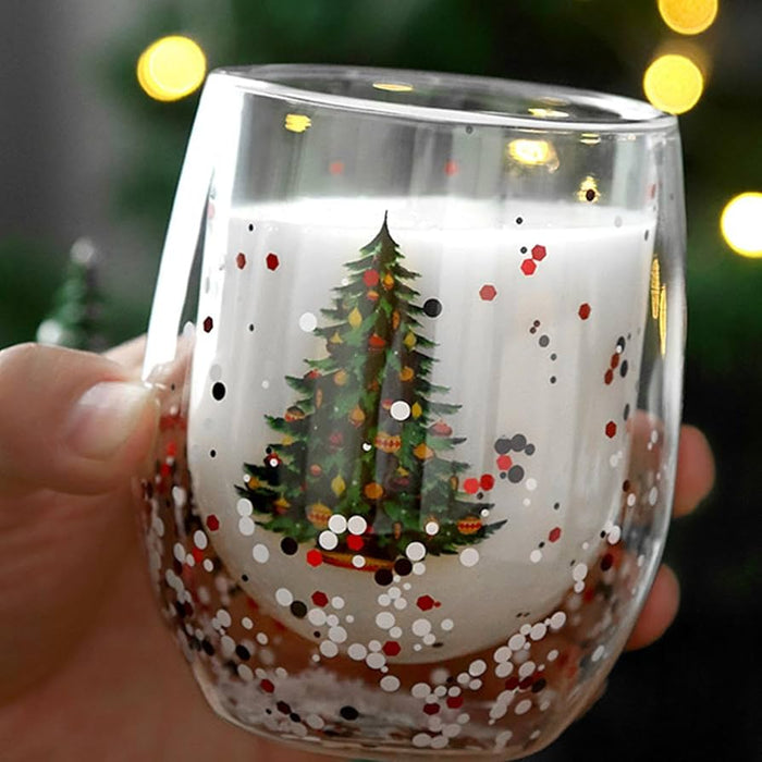 Christmas Double Glass Cup