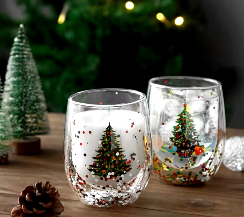 Christmas Double Glass Cup