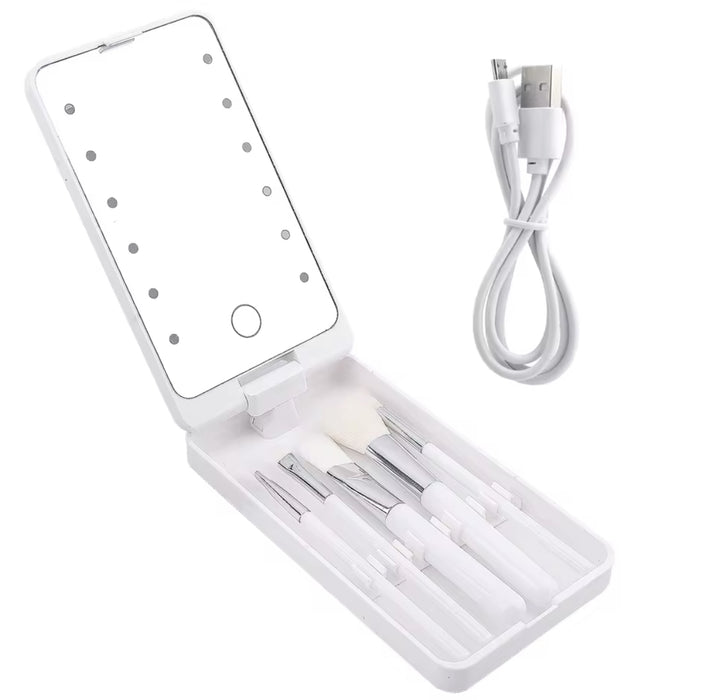 Portable Led Mirror With 5 Makeup Brushes