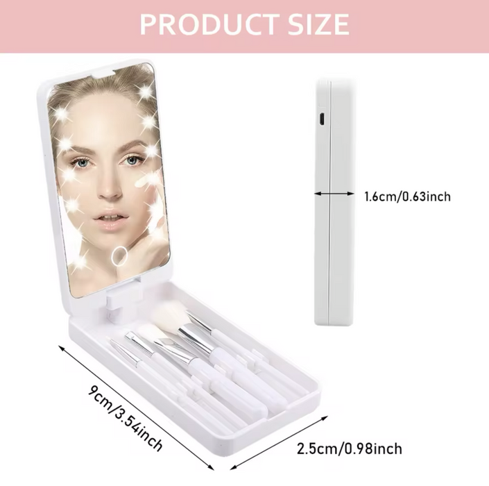 Portable Led Mirror With 5 Makeup Brushes