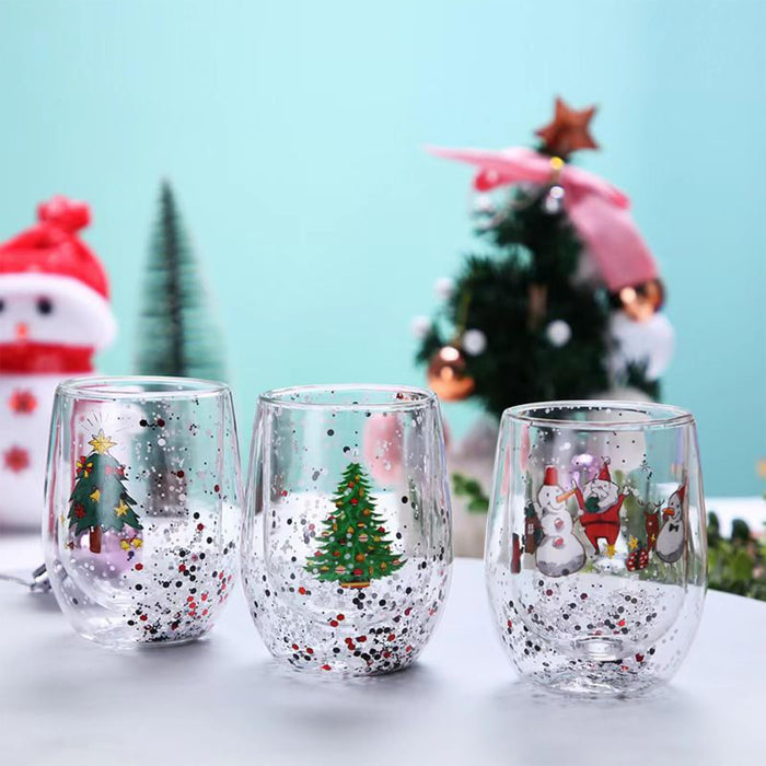 Christmas Double Glass Cup