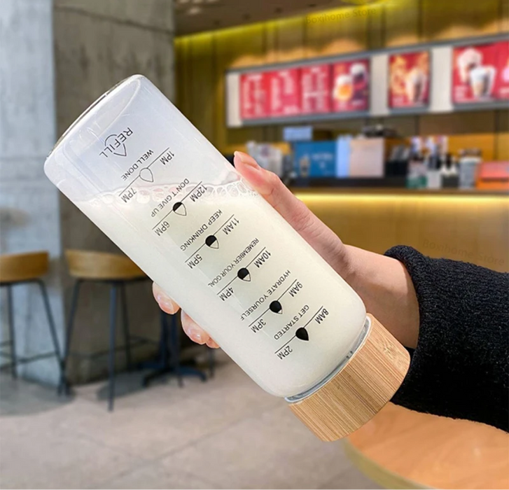 Time Scale Glass Water Bottle