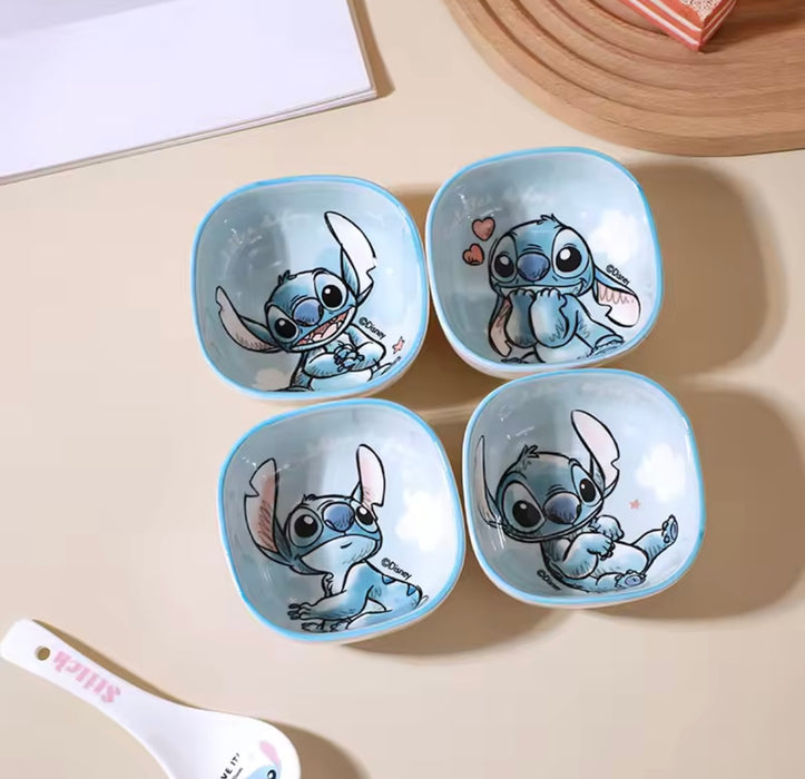 Disney Stitch Square Snack Bowl Set – 4pcs with Wooden Tray