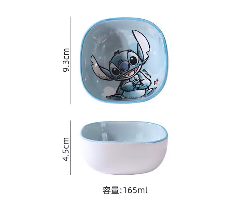 Disney Stitch Square Snack Bowl Set – 4pcs with Wooden Tray