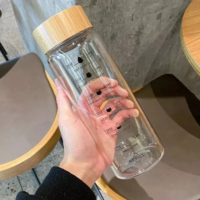 Time Scale Glass Water Bottle