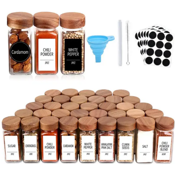 24-Piece Glass Spice Jar Set with Bamboo Lids