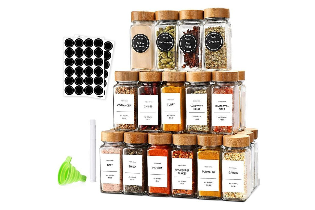 24-Piece Glass Spice Jar Set with Bamboo Lids