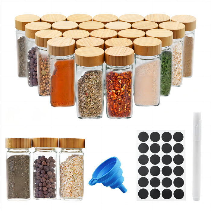 24-Piece Glass Spice Jar Set with Bamboo Lids