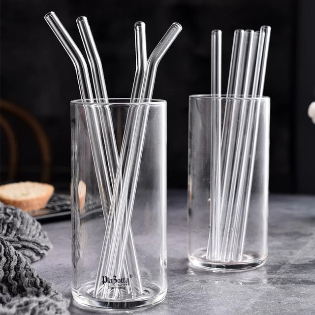 Set of 6 Reusable Glass Straws With Cleaning Brush