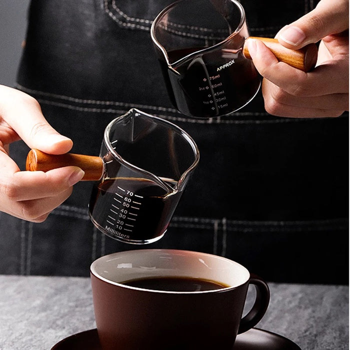 Single & Double Spout Mini Measuring Cup with Wooden Handle