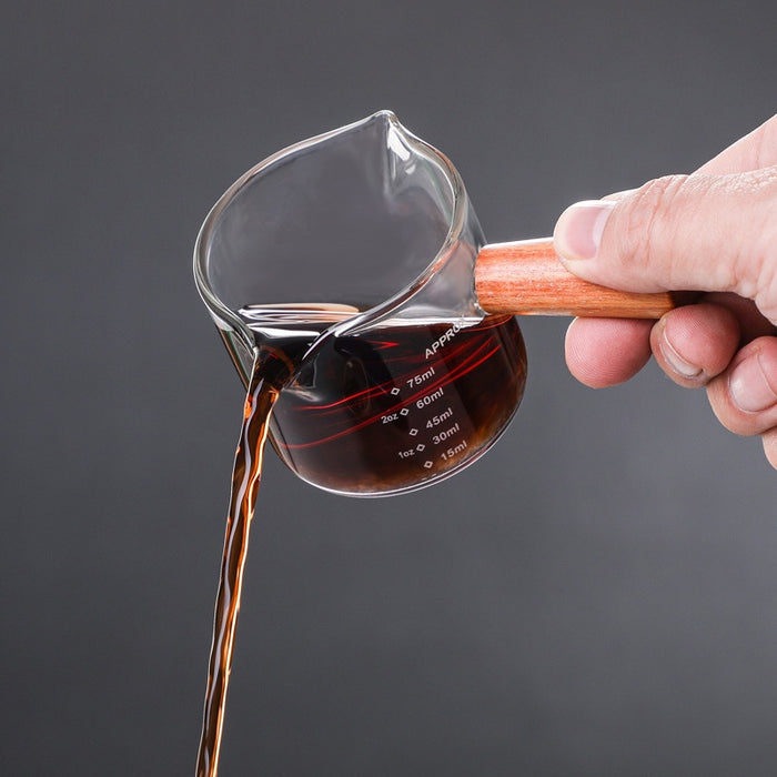 Single & Double Spout Mini Measuring Cup with Wooden Handle