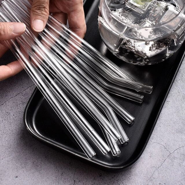 Set of 6 Reusable Glass Straws With Cleaning Brush